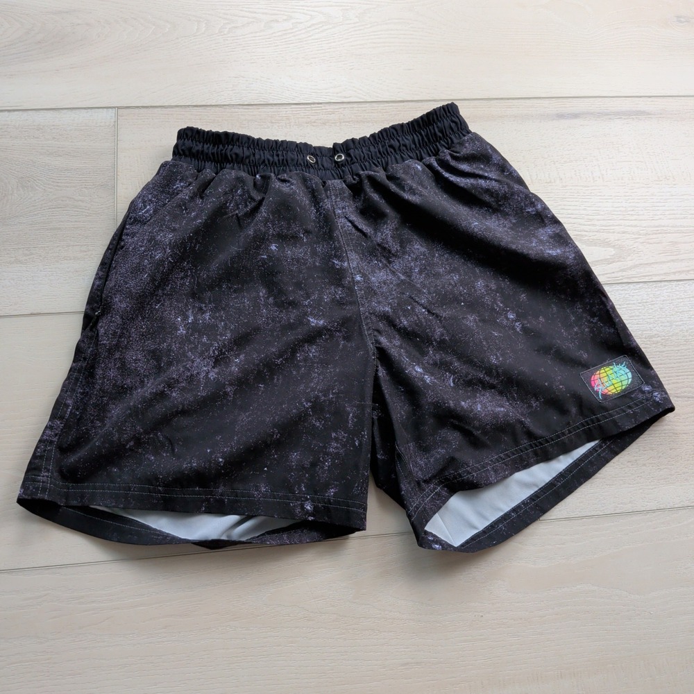 Slunks Volleyball Trunks Shorts Mens S Galaxy Print Beach Black Lined Zip Pocket